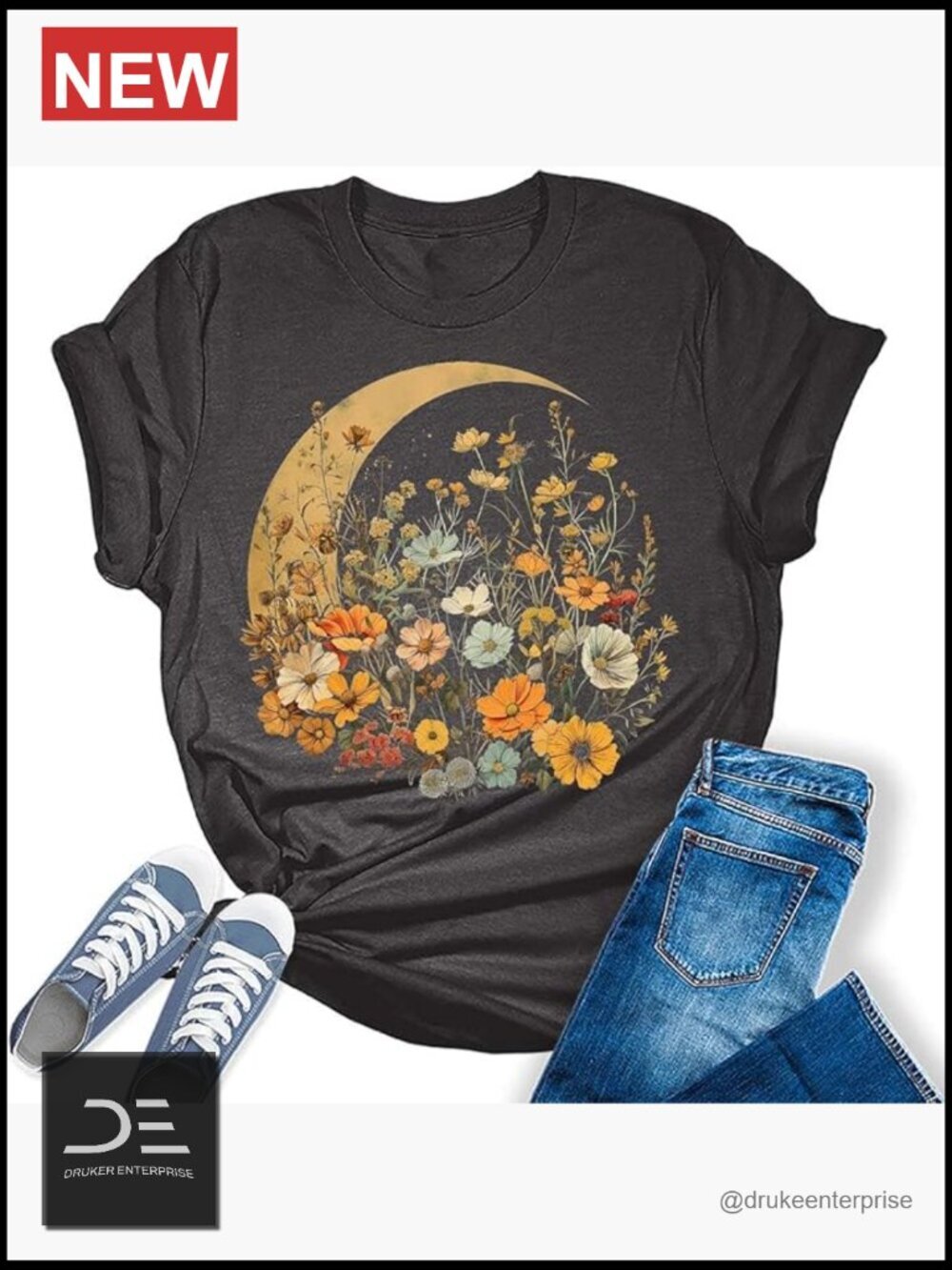 Wildflowers Graphic Tee Boho Floral Printed Short Sleeve Casual Holiday Top